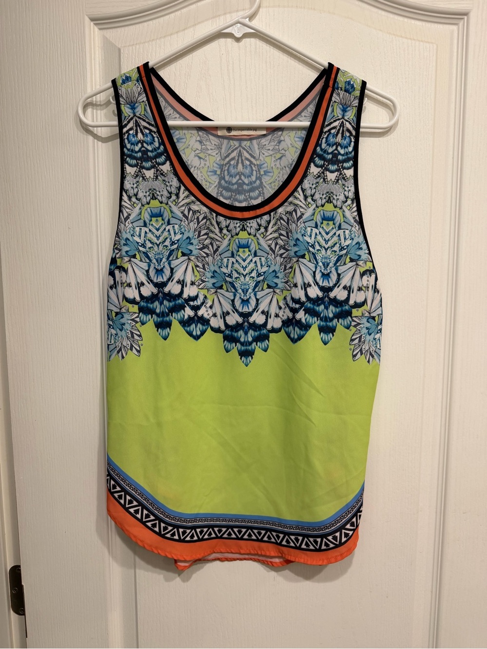 The Impeccable Pig Neon Lime & Blue Patterned Tank